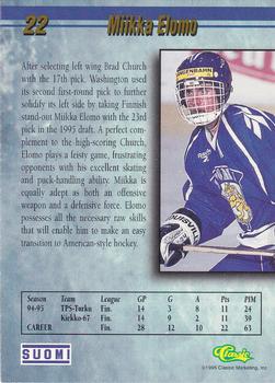1995 Classic Hockey Draft #22 Miika Elomo Back