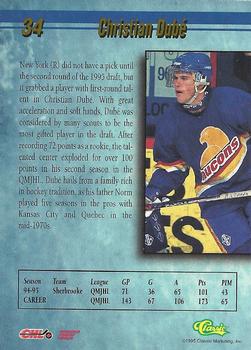 1995 Classic Hockey Draft #34 Christian Dube Back