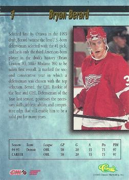 1995 Classic Hockey Draft #1 Bryan Berard Back