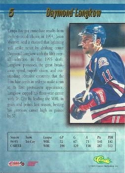 1995 Classic Hockey Draft #5 Daymond Langkow Back
