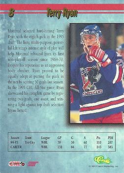 1995 Classic Hockey Draft #8 Terry Ryan Back
