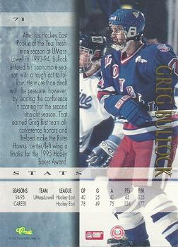 1995 Classic Hockey Draft #71 Greg Bullock Back