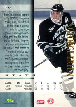 1995 Classic Hockey Draft #70 George Breen Back