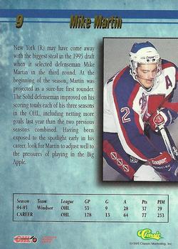 1995 Classic Hockey Draft #9 Mike Martin Back