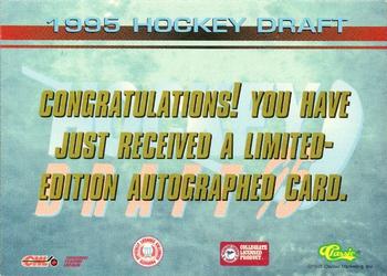1995 Classic Hockey Draft - Autographs #NNO Kaj Linna Back