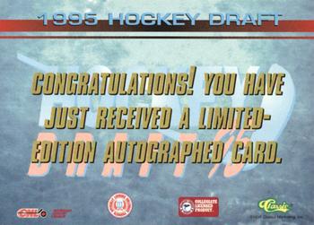 1995 Classic Hockey Draft - Autographs #NNO Josh Holden Back