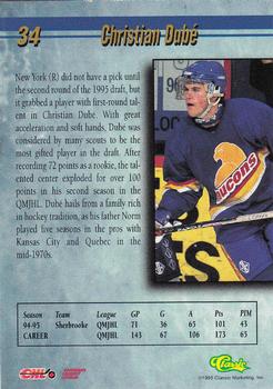 1995 Classic Hockey Draft - Gold #34 Christian Dube Back