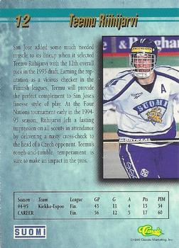 1995 Classic Hockey Draft - Gold #12 Teemu Riihijarvi Back