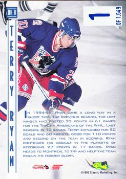 1995 Classic Hockey Draft - Ice Breakers #BK 8 Terry Ryan Back