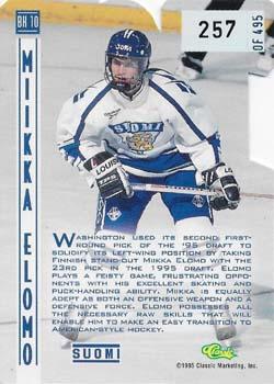 1995 Classic Hockey Draft - Ice Breakers Die Cuts #BK 10 Miika Elomo Back