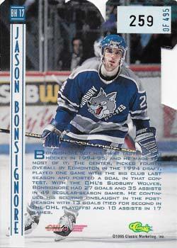 1995 Classic Hockey Draft - Ice Breakers Die Cuts #BK 17 Jason Bonsignore Back