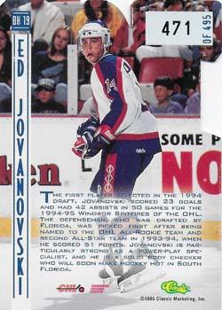 1995 Classic Hockey Draft - Ice Breakers Die Cuts #BK 19 Ed Jovanovski Back