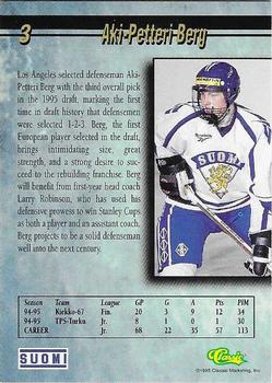 1995 Classic Hockey Draft - Printer's Proofs Gold #3 Aki-Petteri Berg Back