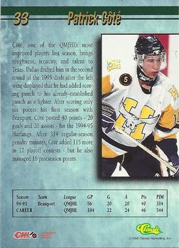 1995 Classic Hockey Draft - Silver #33 Patrick Cote Back