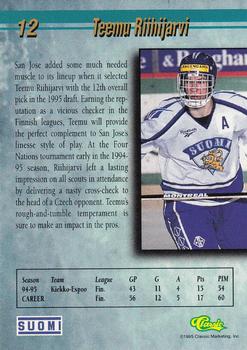 1995 Classic Hockey Draft - Silver #12 Teemu Riihijarvi Back