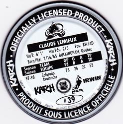 1998-99 Katch/Irwin Medallions #39 Claude Lemieux Back