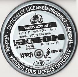 1998-99 Katch/Irwin Medallions #40 Sandis Ozolinsh Back