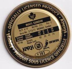1998-99 Katch/Irwin Medallions - Gold #141 Mats Sundin Back