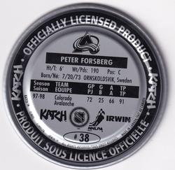 1998-99 Katch/Irwin Medallions - Silver #38 Peter Forsberg Back
