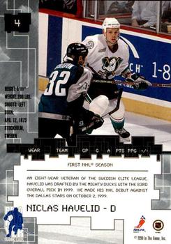 1999-00 Be a Player Millennium Signature Series - All-Star Fantasy Sapphire #4 Niclas Havelid Back