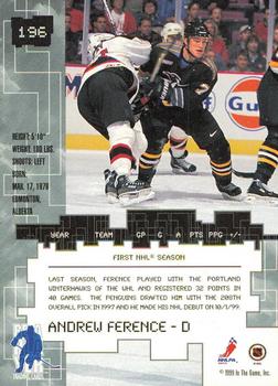 1999-00 Be a Player Millennium Signature Series - All-Star Fantasy Sapphire #196 Andrew Ference Back