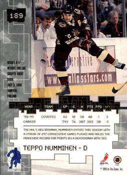 1999-00 Be a Player Millennium Signature Series - Chicago Sun-Times Ruby #189 Teppo Numminen Back