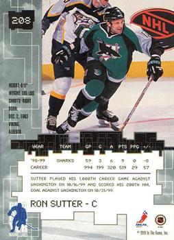 1999-00 Be a Player Millennium Signature Series - Chicago Sun-Times Ruby #208 Ron Sutter Back