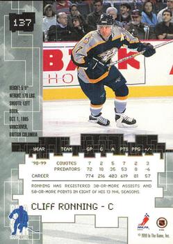 1999-00 Be a Player Millennium Signature Series - Chicago Sun-Times Sapphire #137 Cliff Ronning Back