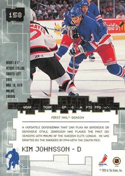 1999-00 Be a Player Millennium Signature Series - Chicago Sun-Times Sapphire #158 Kim Johnsson Back