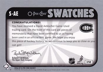 2006-07 O-Pee-Chee - Swatches #S-AE David Aebischer Back