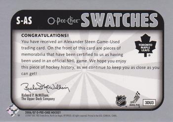 2006-07 O-Pee-Chee - Swatches #S-AS Alexander Steen Back