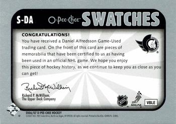 2006-07 O-Pee-Chee - Swatches #S-DA Daniel Alfredsson Back