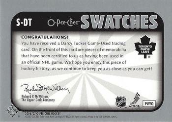 2006-07 O-Pee-Chee - Swatches #S-DT Darcy Tucker Back