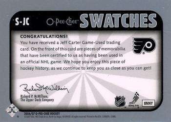2006-07 O-Pee-Chee - Swatches #S-JC Jeff Carter Back