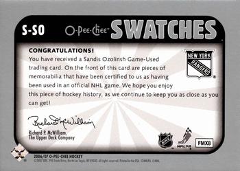 2006-07 O-Pee-Chee - Swatches #S-SO Sandis Ozolinsh Back