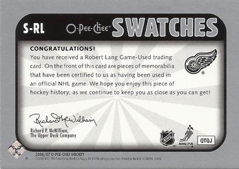 2006-07 O-Pee-Chee - Swatches #S-RL Robert Lang Back
