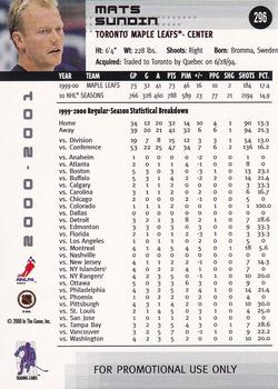 2000-01 Be a Player Memorabilia - Promos #296 Mats Sundin Back