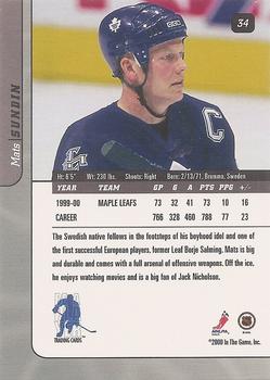 2000-01 Be a Player Signature Series - Chicago Sun-Times Ruby #34 Mats Sundin Back