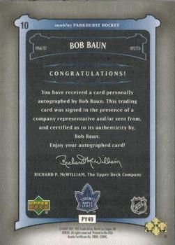 2006-07 Parkhurst - Autographs #10 Bob Baun Back