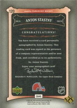 2006-07 Parkhurst - Autographs #120 Anton Stastny Back