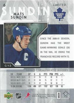 2006-07 SP Authentic - Limited #6 Mats Sundin Back