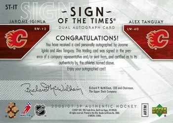 2006-07 SP Authentic - Sign of the Times Dual Autographs #ST-IT Jarome Iginla / Alex Tanguay Back