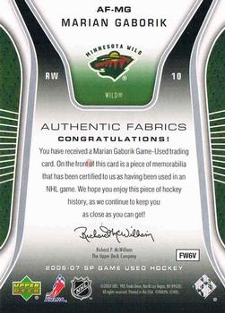 2006-07 SP Game Used - Authentic Fabrics #AF-MG Marian Gaborik Back