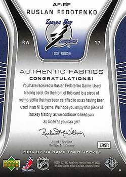 2006-07 SP Game Used - Authentic Fabrics #AF-RF Ruslan Fedotenko Back