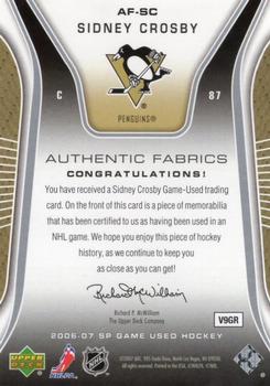 2006-07 SP Game Used - Authentic Fabrics #AF-SC Sidney Crosby Back