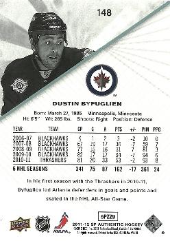2011-12 SP Authentic #148 Dustin Byfuglien Back