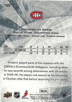 2011-12 SP Authentic #199 Frederic St. Denis Back