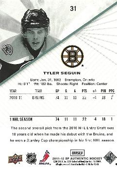 2011-12 SP Authentic #31 Tyler Seguin Back