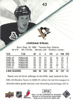 2011-12 SP Authentic #43 Jordan Staal Back