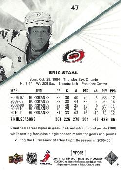 2011-12 SP Authentic #47 Eric Staal Back